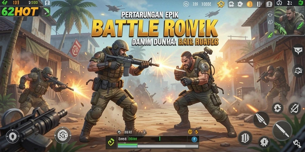 Screenshot menunjukkan aksi mendebarkan dalam pertempuran Battle Royale.