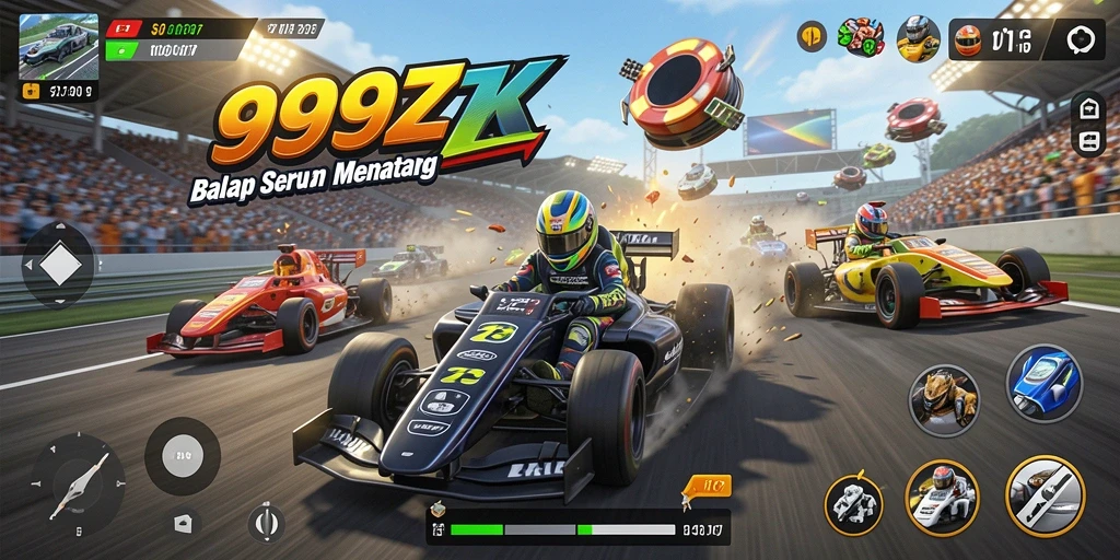 Screenshot gameplay 999ZK menampilkan aksi balap yang mendebarkan.