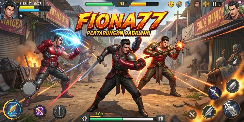 Tampilan dramatis pertarungan dalam FIONA77 dengan karakter menarik.