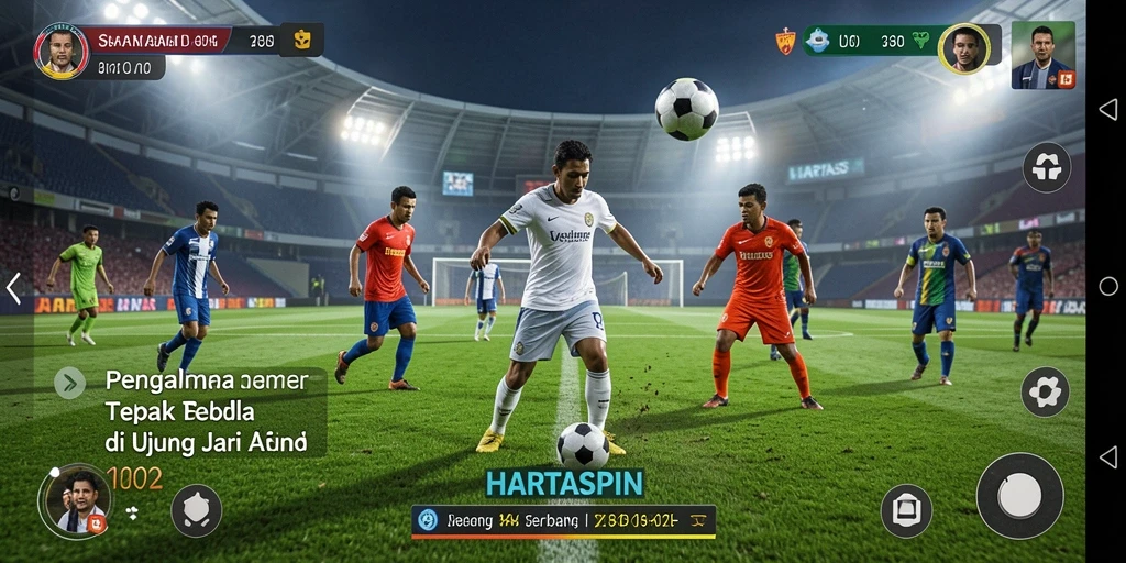Screenshot HARTASPIN menampilkan momen pertandingan sepak bola yang mendebarkan.