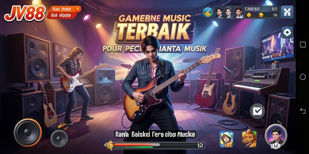 Screenshot gameplay JV88 menampilkan momen seru bermain musik.