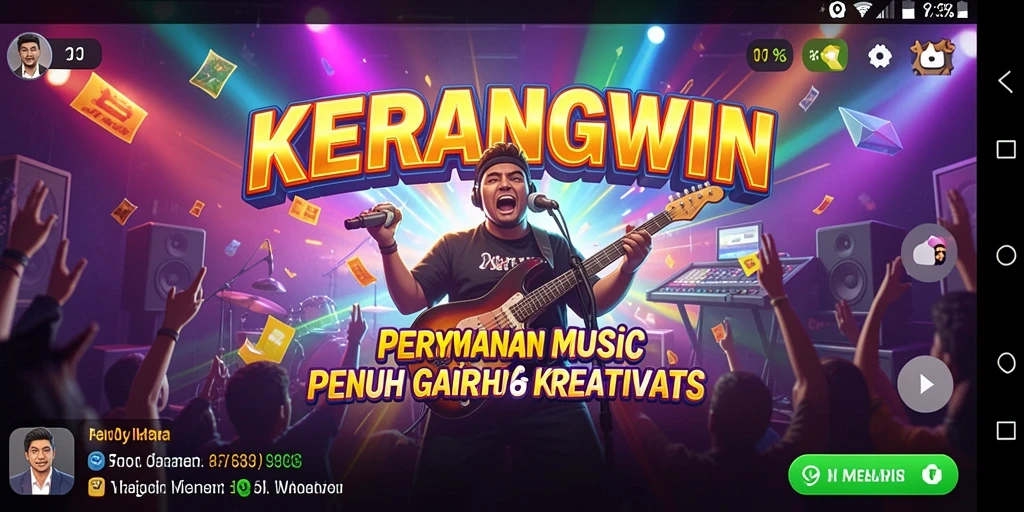 Tampilan interaktif KERANGWIN saat gameplay musik yang mengasyikkan.