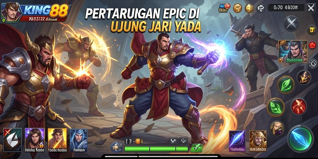 Tampilan aksi mendebarkan dari <strong>KING88</strong> dengan pertarungan seru dan karakter unik.