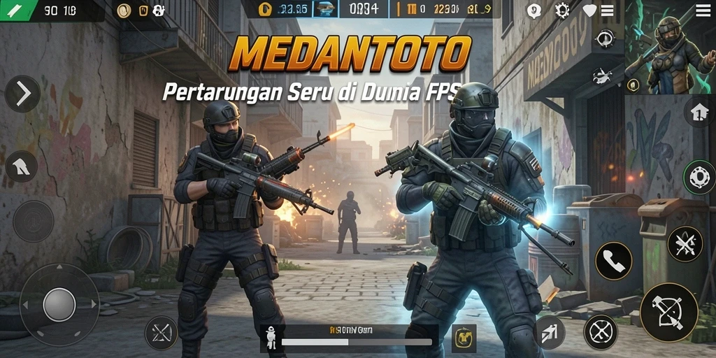 Tampilan gameplay seru di MEDANTOTO dengan aksi tembak-menembak intens.