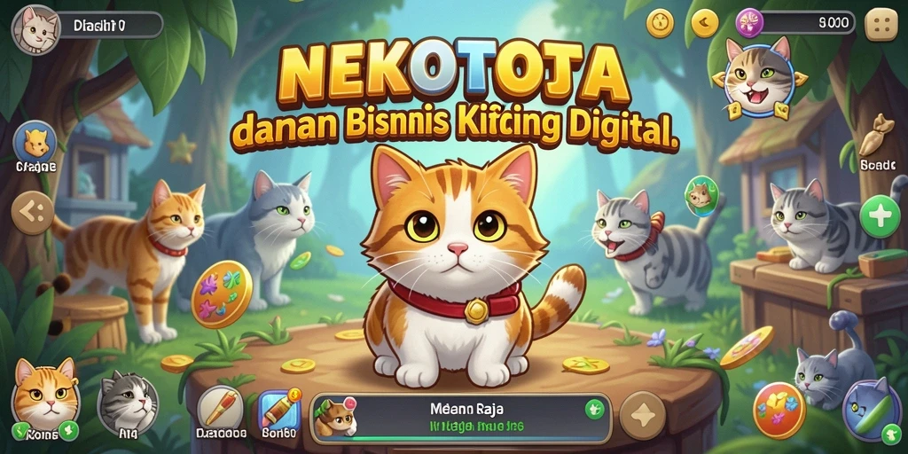 Screeshot gameplay NEKOTOTO menunjukkan kucing-kucing lucu dalam aksi tycoon.