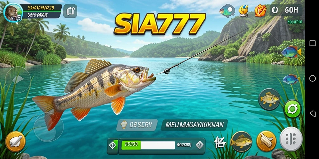 Tampilan gameplay SIA777 dengan berbagai jenis ikan yang menanti untuk ditangkap.